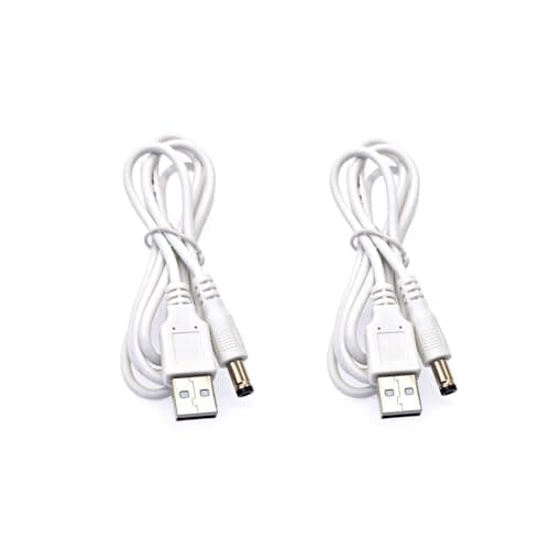 Image of JZK 2PCS 1M USB to DC 5V Power Cable, 5.5mm x 2.1mm Barrel Jack Adapter Charging Cord for Router, Camera, Fan, and Speaker - 3 Feet, White
