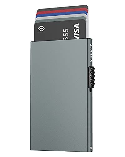 Image of VULKIT Credit Card Holder for Men or Women Aluminium Credit Card Holder RFID Blocking Pop Up Card Wallet Minimalist Slim Port Card, Sidereal Grey, Taille Unique, Minimalist