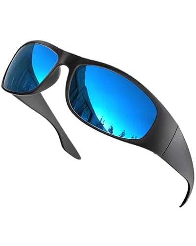 Image of grinderPUNCH Super Dark CAT 4 Sunglasses Polarized Blackout Lenses for Light Sensitivity & Migraine Relief Wrap Around - Matte/Blue Mirror
