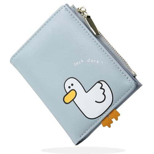 Image of SNCCJ Cute Wallets for Women, Bifold RFID Blocking Small Womens Wallet with Zipper Coin Pocket (Duck Blue)