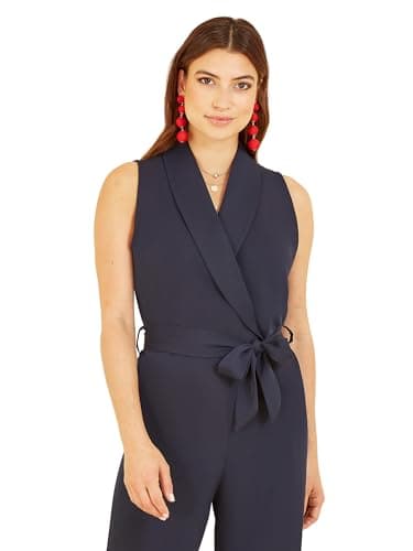 Image of Yumi Navy Satin Wrap Front Jumpsuit Navy 10