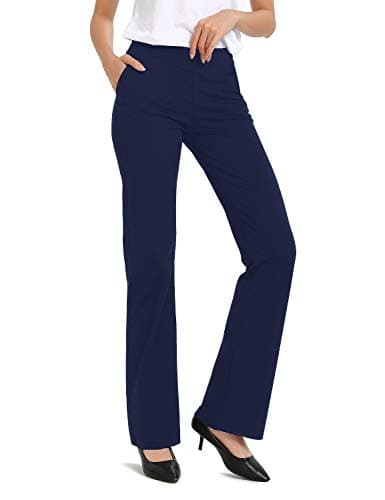 Image of SAFORT 28" 30" 32" 34" Inseam Dress Bootcut Yoga Pants with Pockets High Waist Capri Pants Pull On Stretch Trousers for Work, Blue, L