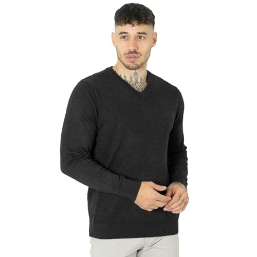 Image of NOROZE Men's Jumper Knit V-Neck Plain Classic Sweater Pullover Knitted Sweatshirt (4XL, Black)