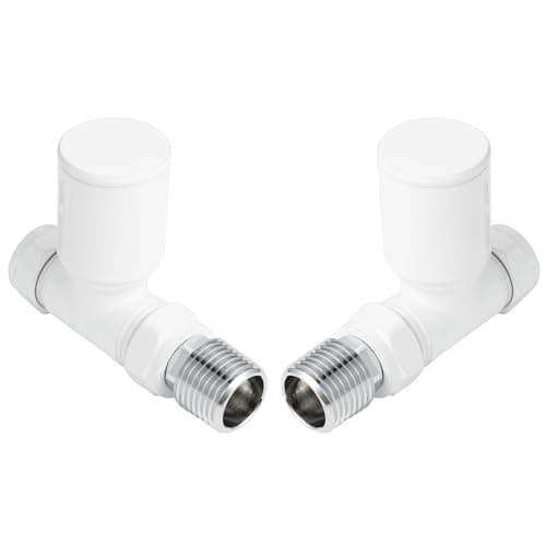 Image of VANCOCO 2Pcs Glossy White Straight 1/2"×15mm Towel Rail Valves, Round Head Manual Radiator Valves Compression Connection Pair for Central Heating Modern Bathroom