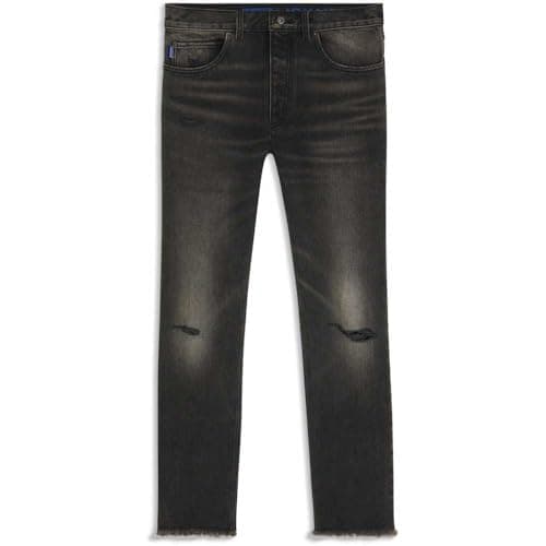 Image of Hugo Jonah Men's Regular Fit Jeans in Medium Blue Stone-Washed Cotton Denim, 027dark Grey, 30 W/34 L