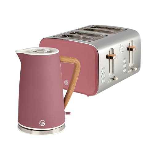 Image of Swan Nordic Kitchen Set, Cordless 1.7L Jug Kettle, 1500W 4 Slice Toaster, SK14610FUS + ST14620FUS, Fuchsia Rose