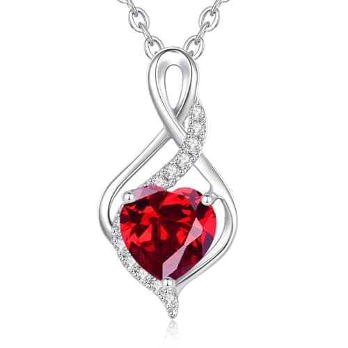 Image of FANCIME 14K Solid White Gold Infinity Heart July Birthstone Ruby Pendant Necklace for Women with Diamond Pendant Birthday Gifts for Mum Women