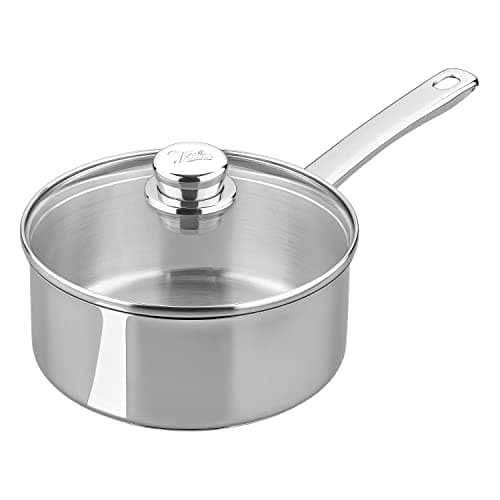 Image of Tala Performance 20cm Stainless Steel Saucepan with Glass Lid, Premium 18/10 Mirror Polished Cookware Made in Portugal, Induction Compatible, Energy Efficient, Non-Toxic, 25-Year Guarantee