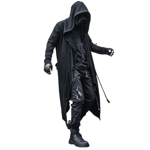 Image of ELKNLMU Gothic Cloak Long Hoodie Men Black Wizard Hoodies Streetwear Cardigan Hoodie Techwear Male, Black, 3XL