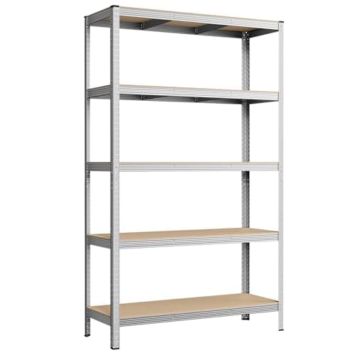 Image of SONGMICS 5-Tier Shelving Unit, Steel Shelving Unit for Storage, Boltless Assembly, for Garage, Shed, Load Capacity 750 kg, 60 x 120 x 200 cm, Silver GLR060E01