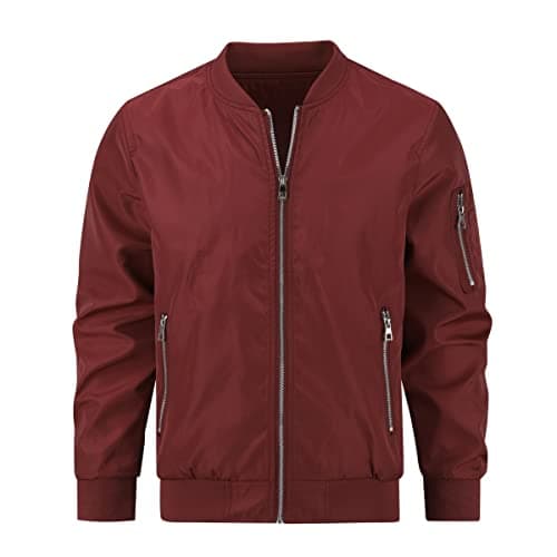 Image of YOUTHUP Men's Bomber Jacket Lightweight Casual Summer Sports Jackets Baseball Collar Cargo Outwear, Red, XXL