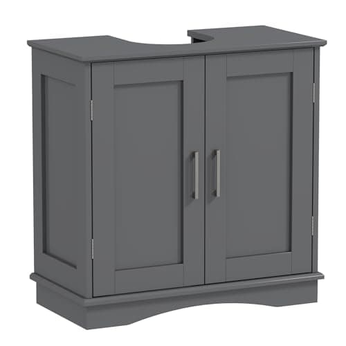 Image of COSTWAY Under Sink Bathroom Cabinet, Freestanding Bathroom Floor Cabinet with Double Doors and Adjustable Shelf, Wooden Under Basin Storage Cupboard Unit Sink Organizer Furniture, 60x30x60cm (Grey)