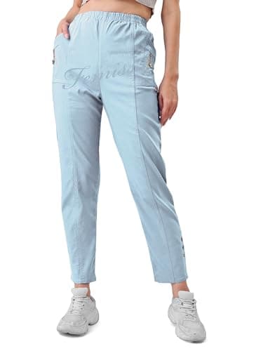 Image of femiss Trousers for Women UK Casual Full Length Elasticated High Waist Relax Fit Ladies Everyday Soft Stretchy Lightweight Pants (Sky Blue T5)
