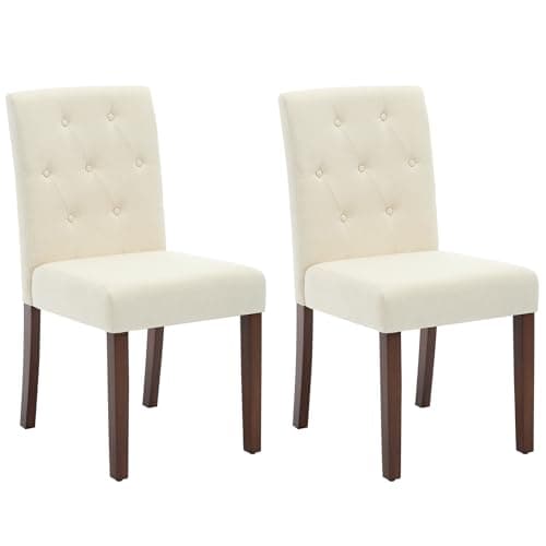 Image of Aptliton Dining Chairs Set of 2,High Back Upholstered Chairs with Soft Padded Seats and Wooden Legs,Comfortable Fabric Dining Room for Kitchen,Living Room & Café,Beige