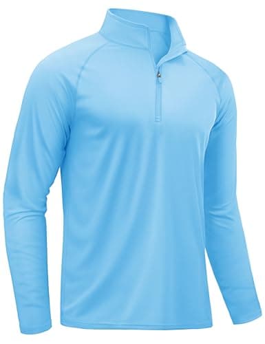 Image of TACVASEN 1/4 Zip T Shirts for Men UPF 50+ Golf Shirts UV Long Sleeve Running Tops Breathable Sports Shirts Waterfall Blue,M