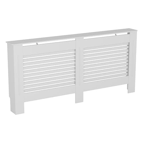 Image of Vida Designs Milton Radiator Cover White - Extra Large - Modern Horizontal Slat Design For Optimal Heat Circulation - H82xW172xD19cm - Painted MDF Cabinet Ideal For Living Room & Hallway