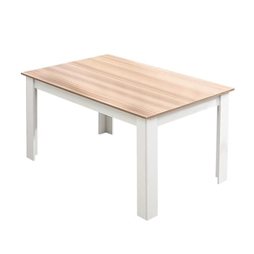 Image of Mondeer Dining Table, 138 x 90 cm Modern Kitchen Table for 4-6 People, Wooden Rectangular Dinner Table for Dining Room Kitchen Living Room, Oak and White