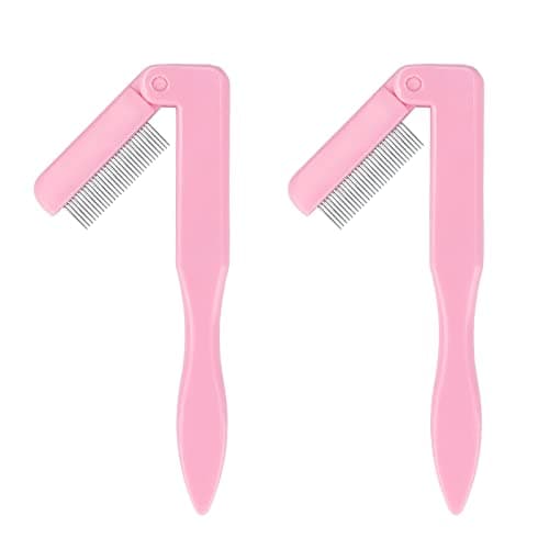 Image of GCQQ 2PCS Folding Eyelash Separator Comb, Eyelash Comb Metal Teeth, Pink Eyelash Separator, Foldable and Fine Lash Comb, Eye Lash Separator Combs for Eyelash Lift and Separate, Eyebrow Waxing(Pink)