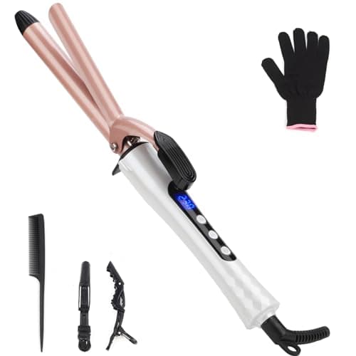 Image of Curling Wand 19mm Professional Ceramic Barrel Curling Iron Wand with Clip for Short & Long Hair, Digital Display, Hair Curler Wand with Glove, Dual Voltage