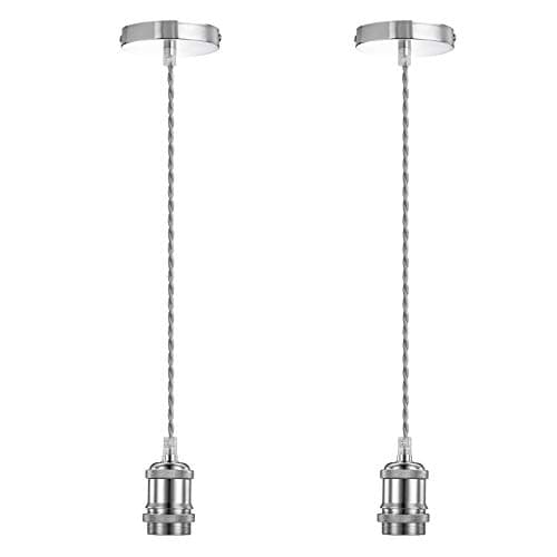 Image of Licperron 2 Pack Vintage Pendant Light Fitting E27 Base Pendant Lamp Holder with Chrome Braided Flex