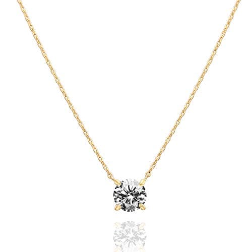 Image of PAVOI 14K Gold Plated Crystal Solitaire 1.5 Carat (7.3mm) CZ Dainty Choker Necklace | Yellow Gold Necklaces for Women
