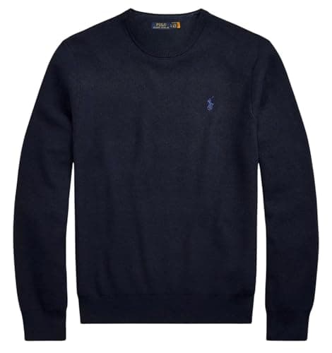 Image of POLO RALPH LAUREN Men's Slim Fit Washable Merino Wool Crew Neck Jumper (UK, Alpha, L, Regular, Regular, Navy)