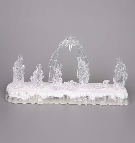 Image of SHATCHI 32cm Christmas Pre-Lit LED Musical Nativity Scene Acrylic Sculpture Battery Operated Light Up Xmas Tabletop Home Decorations