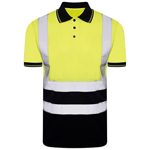 Image of Hi Viz High Visibility Short Sleeve Polo Shirts Men's Reflective Tape Safety Hi Vis Security Work Breathable Lightweight Workwear T-Shirt Top (UK, Alpha, XL, Regular, Regular, Yellow Navy)