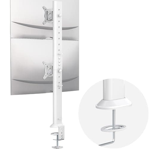 Image of Dual Monitor Articulating Desk Mount Arm Stand - Vertical Stack Screen Supports Two 13 to 34 Inch Computer Monitors with C Clamp White