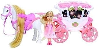 Image of DIOXSTAR Doll As A Princess With Her Baby Carriage, 3D Light And Music, Modern Design, Musical Doll, Fun Toy, Princess Theme,Pink Horse suitable For Children Over 3 Years