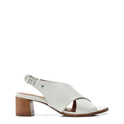 Image of Moda in Pelle Women's Prinia Off White Leather Block Heeled Sandals 8
