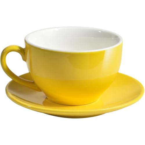 Image of ionEgg Porcelain Coffee Cup with Saucer 220ml for Cappuccino, Latte and Tea, Yellow
