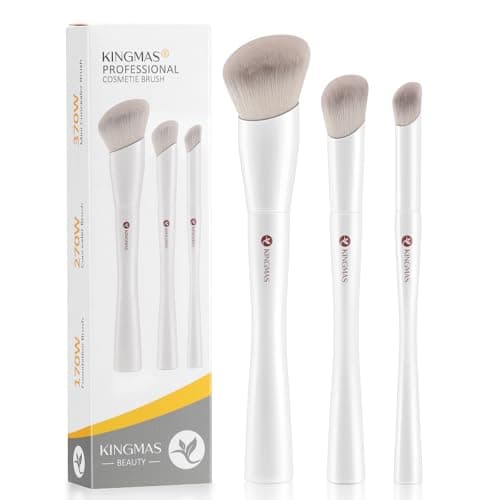 Image of KINGMAS Angled Foundation Brush Concealer Brush, Kabuki Under Eye Contour Makeup Brush for Liquid, Blending, Cream, Powder, Blush Buffing Stippling Face Makeup Tools White (170/270/370)