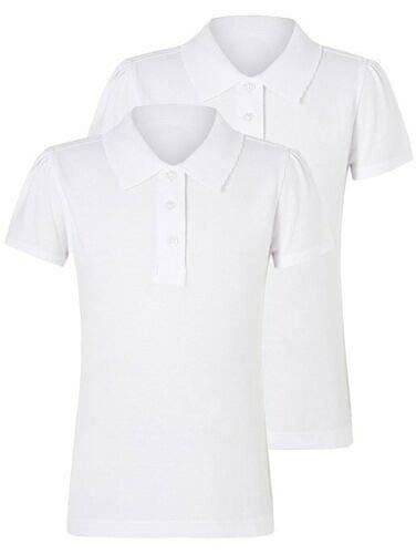 Image of 2 Pack Girls Plain 100% Cotton Ages 3-16y Polo Shirts Children School T-Shirt Uniform Summer White