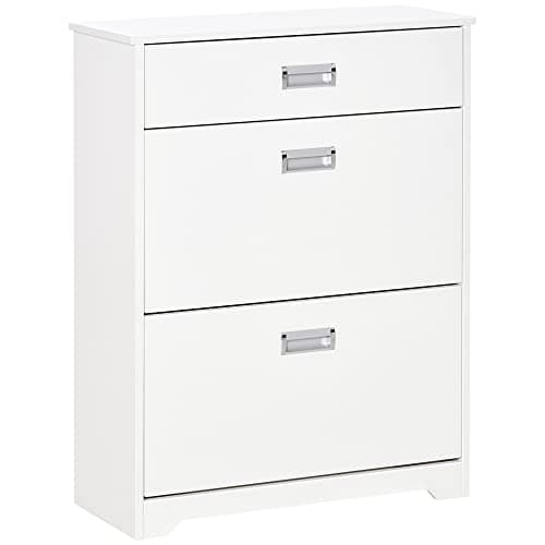 Image of HOMCOM Shoe Cabinet, Slim Shoe Storage Cabinet with Drawer, 2 Flip-up Doors and Adjustable Shelf, Narrow Shoe Cupboard for 16 Pairs of Shoes for Entryway, Hallway, White