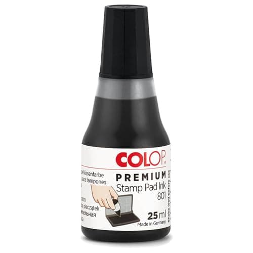 Image of COLOP 801 Black Stamp Pad Ink. Best Refill Ink for Foam and Felt Rubber Stamp Pads. Water-Based and Non-Toxic.
