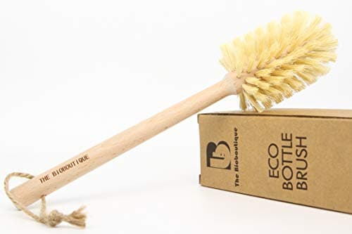 Image of The Bioboutique Eco Friendly Bottle Brush Long Handle Beechwood and Sisal Brushes Plastic Free Zero Waste Wooden Washing Up Brush