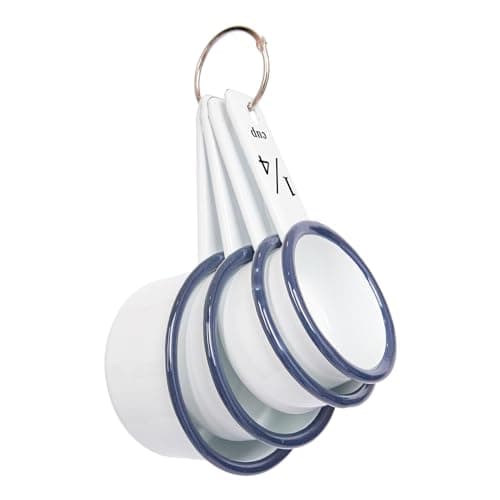 Image of Argon Tableware 4 Piece Measuring Cup Set - Blue - Stackable Nesting Metal Kitchen Gadget Utensils Set Enamel Measuring Cups for Dry or Liquid Baking & Cooking Ingredient Measurements