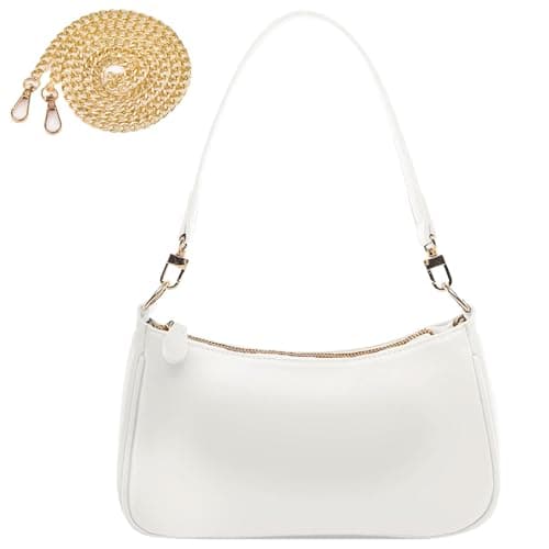 Image of MUNSKT PU Leather Shoulder Bag for Women, Clutch Handbags with Chain, Shoulder Purse for Women, Small Shoulder Bag with Zipper (White)