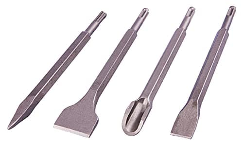 Image of Amtech - 4 Piece SDS Chisel Set, 250mm Heat-Treated Carbon Steel, Flat and Groove Types for Masonry and Demolition Work
