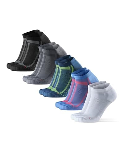 Image of DANISH ENDURANCE Cushioned Ankle Running Socks for Long Distances, Anti-Blister, Men & Women, Unisex, 5 Pack, Multicolor (1x Black/Grey, 1x Blue/Yellow, 1x Grey/Black 1x White, 1x Blue), 6-8