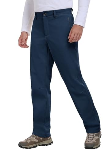 Image of Xnova Men's Outdoor Waterproof Softshell Hiking Walking Trousers Winter Fleece Lined Work Cargo Pants Elastic Waist with Zip Pockets Lightweight Combat Overtrousers, Navy Blue, S
