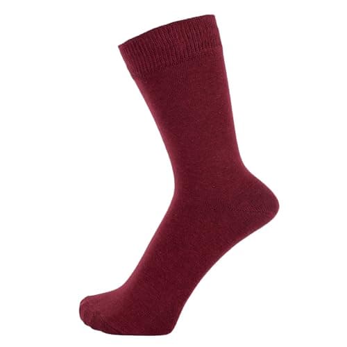 Image of ZAKIRA Combed Cotton Dress Socks - Plain Colour Business Crew Socks for Men & Women, Soft Breathable Cotton, 6-10 (UK), Burgundy