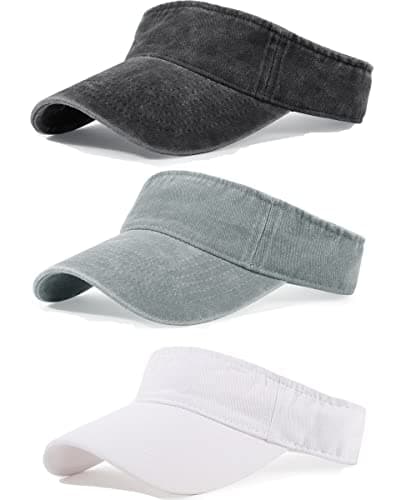 Image of 3 Pack Sun Visors for Women Men Cooling Lightweight Sports Sun Hats Adjustable Twill Cotton Run Visor, Black-gray-white, One Size