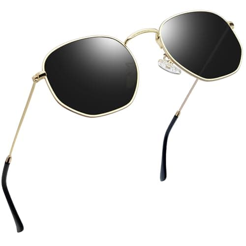 Image of Joopin Trendy Square Sunglasses Polarised UV Protection, Black Hexagonal Sun Glasses Women, Thin Gold Frame Shades for Men Flat Lens(Gold Black)
