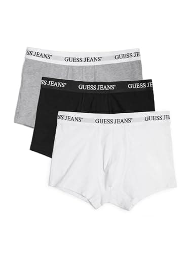 Image of GUESS Eco Jeans 3-Pack Trunks, White + Black + Grey, M