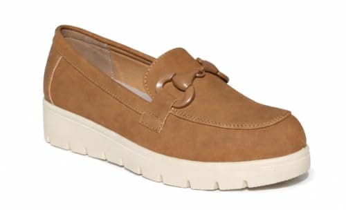 Image of Cushion Walk Women's Faux Suede Leather Penny Loafer Comfortable Smart/Casual Flat Slip-on Boat Shoe in Sizes 3-8 (Camel, UK Footwear Size System, Adult, Women, Numeric, Medium, 6)