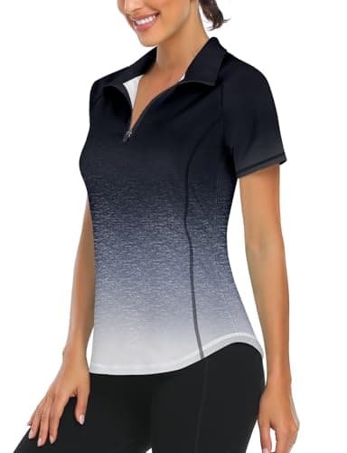 Image of Women's Short Sleeve Golf Clothing Floral Fitness Clothes Polo Shirts Golf Tennis Zip Up Sports Workout tee Shirts