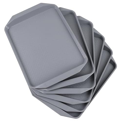 Image of Zopnny Anti-Slip Food Serving Tray with Handles, BPA-Free Plastic, Lightweight & Durable, Non-Slip Trays for Eating & Drinks (Set of 6, Grey)