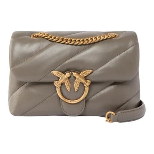 Image of Pinko Leather cross body bag shoulder bag Love Puff Mini CL Sheep Nappa Grigio Asfalto - Antique Gold taupe